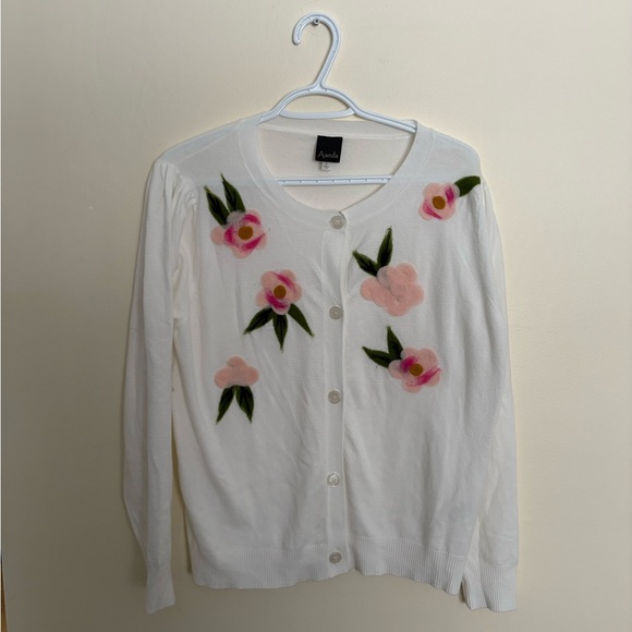 AAEDA Floral Appliqué Cardigan  with Pink Roses - Picture 2 of 8